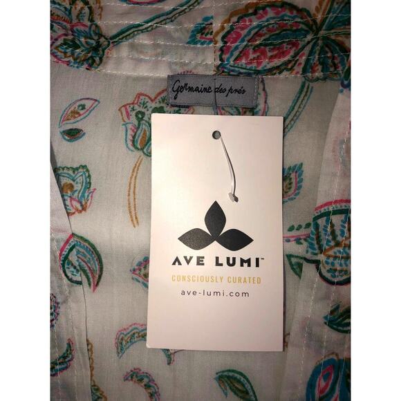 Germain Des Pres Kimono One Size Floral Cotton Short Robe India Blue New Tags - Picture 3 of 10